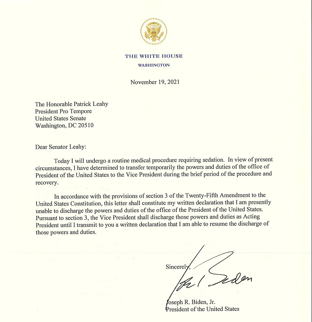<div class="paragraphs"><p>The letter of transfer of powers signed by Joe Biden.</p></div>