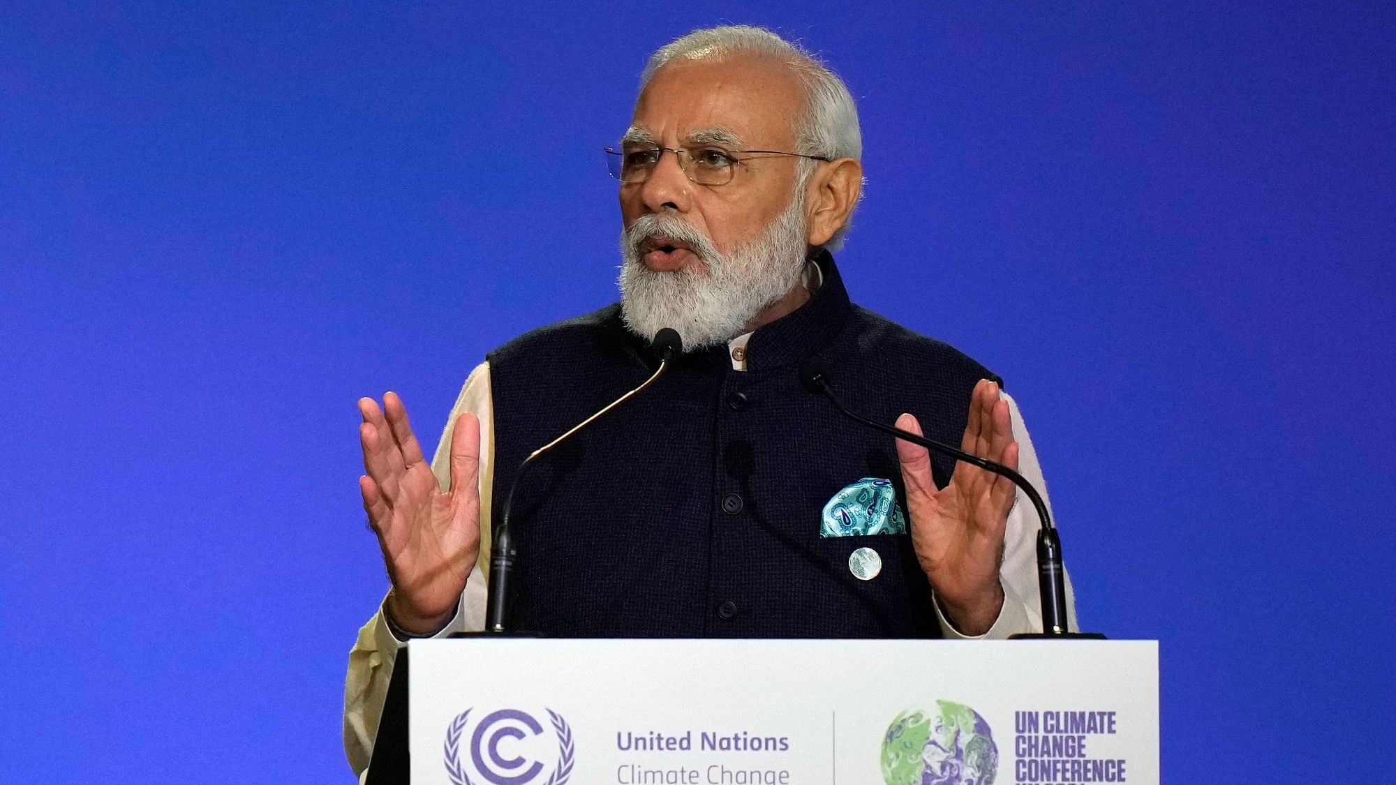 <div class="paragraphs"><p>PM Narendra Modi on Monday, 1 November, addressed the COP26 World Leaders' Summit in Glasgow, Scotland, saying that India has committed to achieve complete net-zero carbon emissions by 2070</p></div>