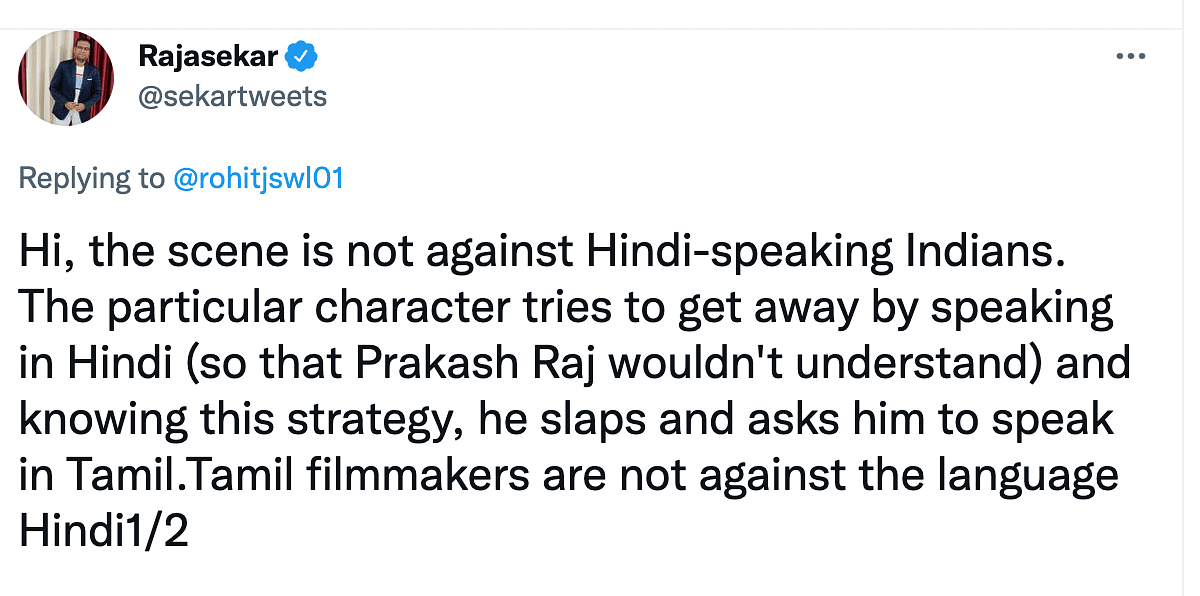 A clip showing Prakash Raj's character slapping a man for 'speaking in Hindi' has gone viral.