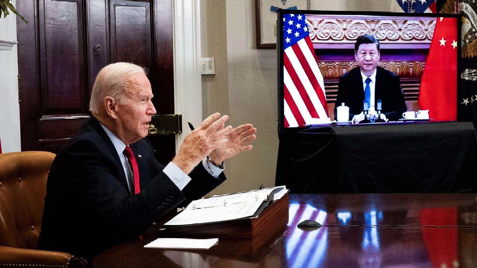 <div class="paragraphs"><p>US President Joe Biden and Chinese President Xi Jinping in a virtual conference.&nbsp;</p></div>