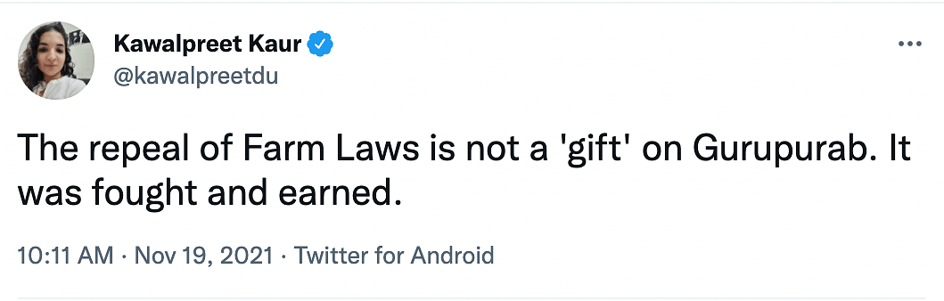 PM Modi on 19 November announced that three farm laws would be repealed and asked farmers to end the protests.