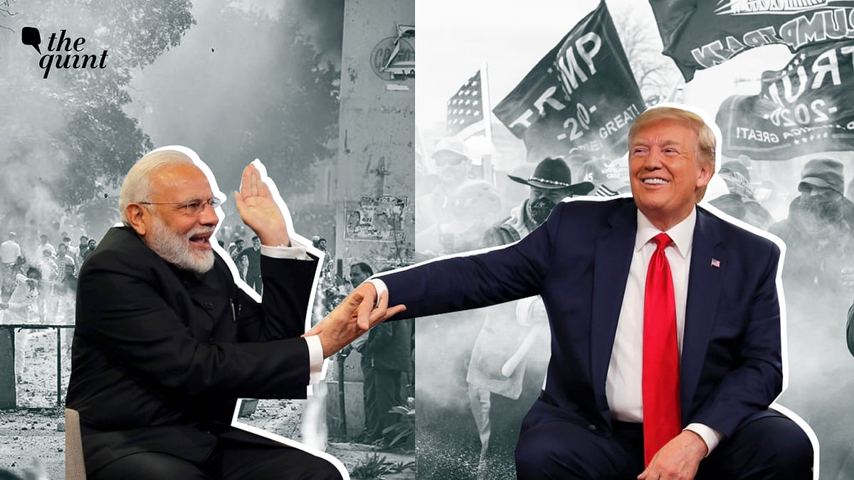 <div class="paragraphs"><p>Indian Prime Minister Narendra Modi and US President Donald Trump. The background shows images from the 2020 Delhi riots and the January 6 Washington DC riots.&nbsp;</p></div>