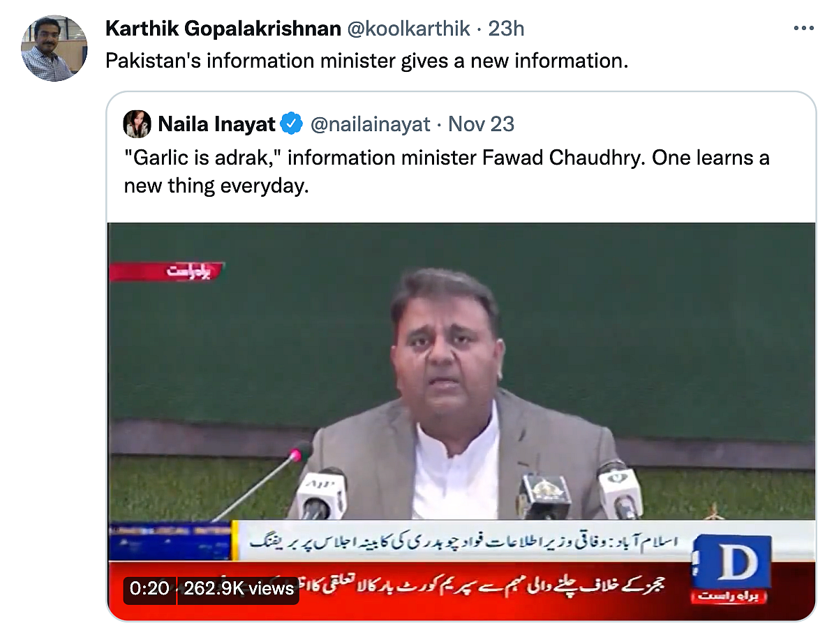 Twitter Finds Its Entertainment for the Day as Pak Minister Calls Garlic ‘Adrak’