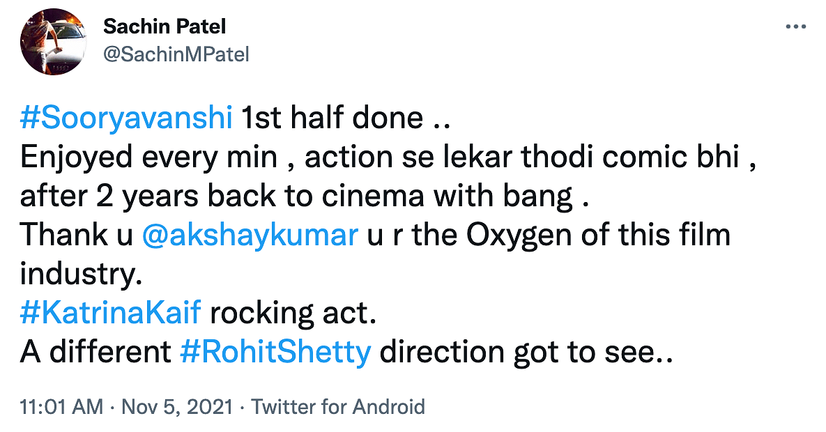 Here's what Twitter thought about 'Sooryavanshi'.