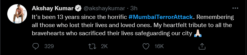 Anil Kapoor remembered those who lost their lives protecting the city during the Mumbai terror attacks in 2008.