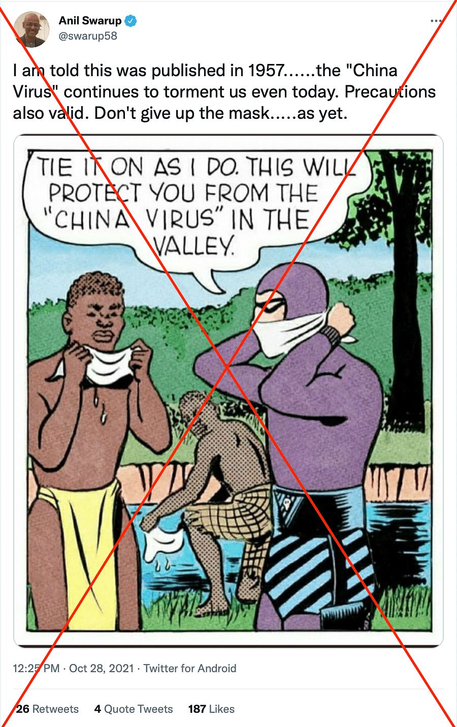 In the original comics, The Phantom shows people how to protect themselves from 'sleep death', not 'China Virus'.