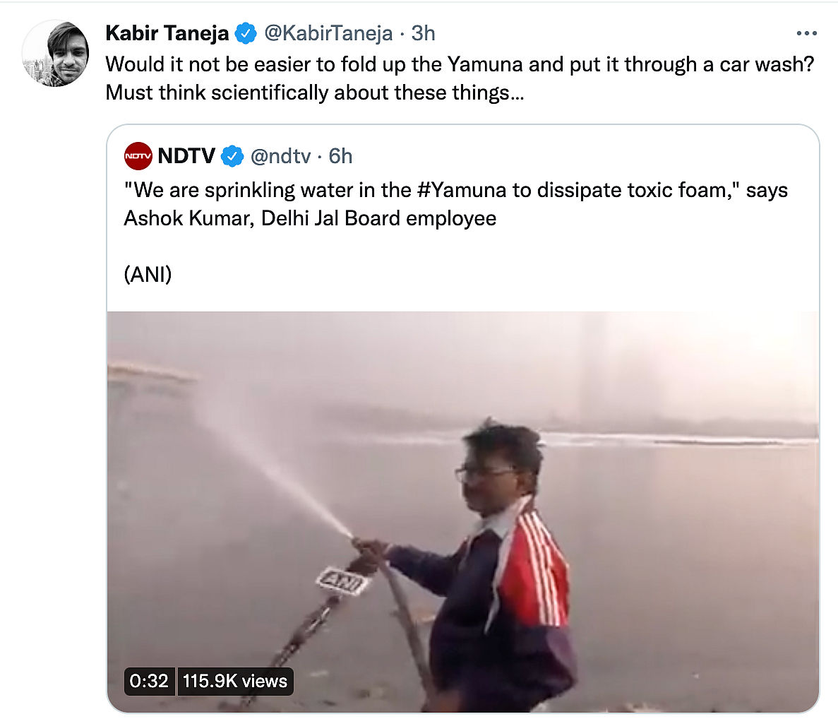 'RIP Science': Govt Sprays Water in Yamuna to Curb Toxic Foam, Twitter Reacts