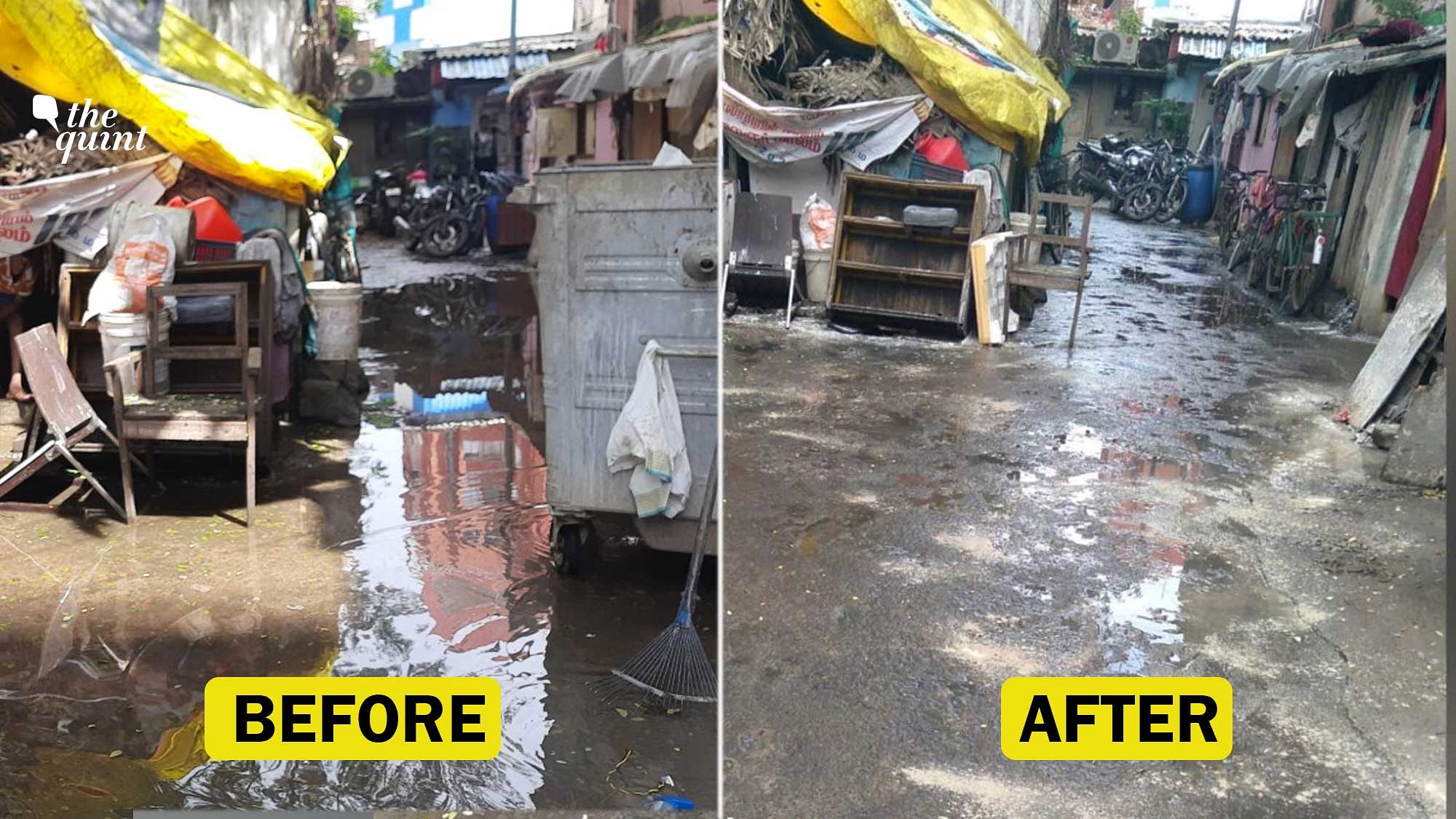 <div class="paragraphs"><p>After The Quint published a report on a slum in Chennai, the Corporation cleared the stagnated water and debris.&nbsp;</p></div>