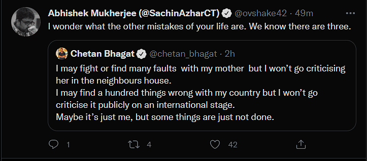 'I won’t go criticise India publicly on an international stage', Chetan Bhagat said in a dig at Vir Das.