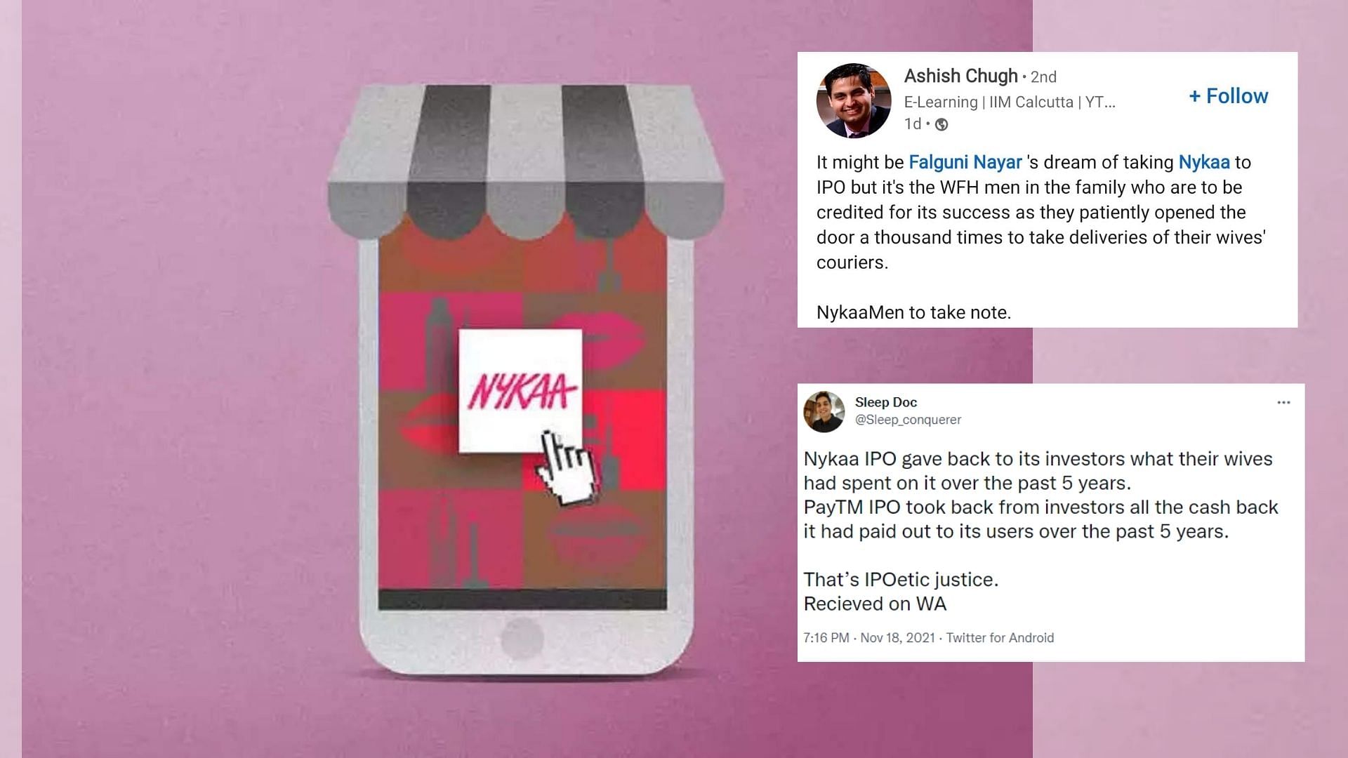 <div class="paragraphs"><p>"Nykaa's IPO helped me recover all the money I had lost to my wife's spends on the website," and other sexist jokes.</p></div>