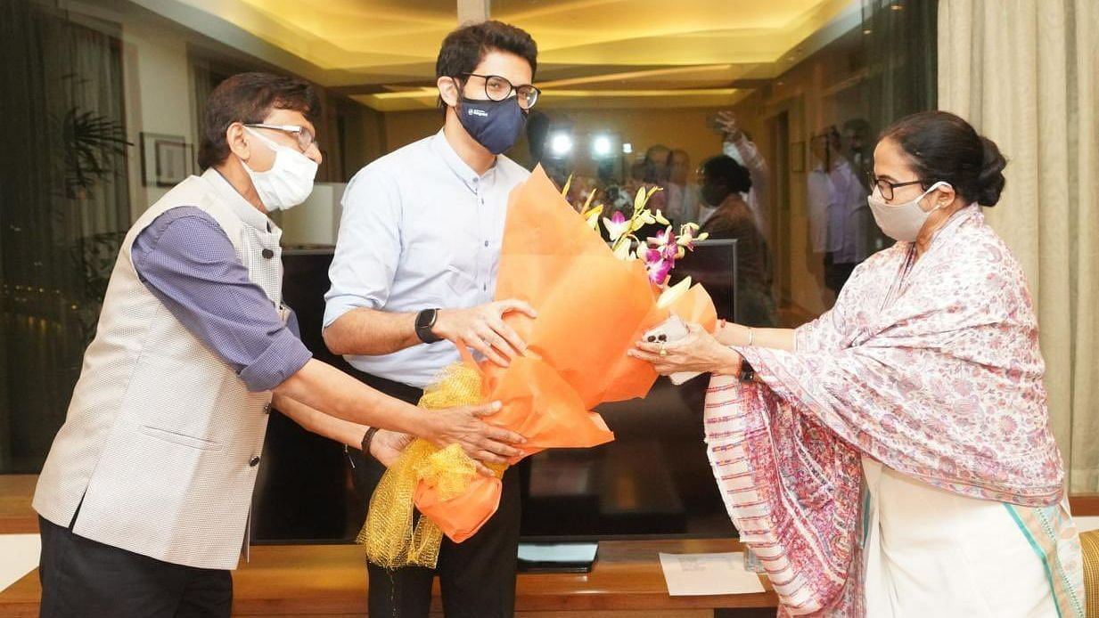 <div class="paragraphs"><p>Mamata Banerjee with Maharashtra minister and Shiv Sena leader Aaditya Thackeray and party leader Sanjay Raut in Mumbai.</p></div>
