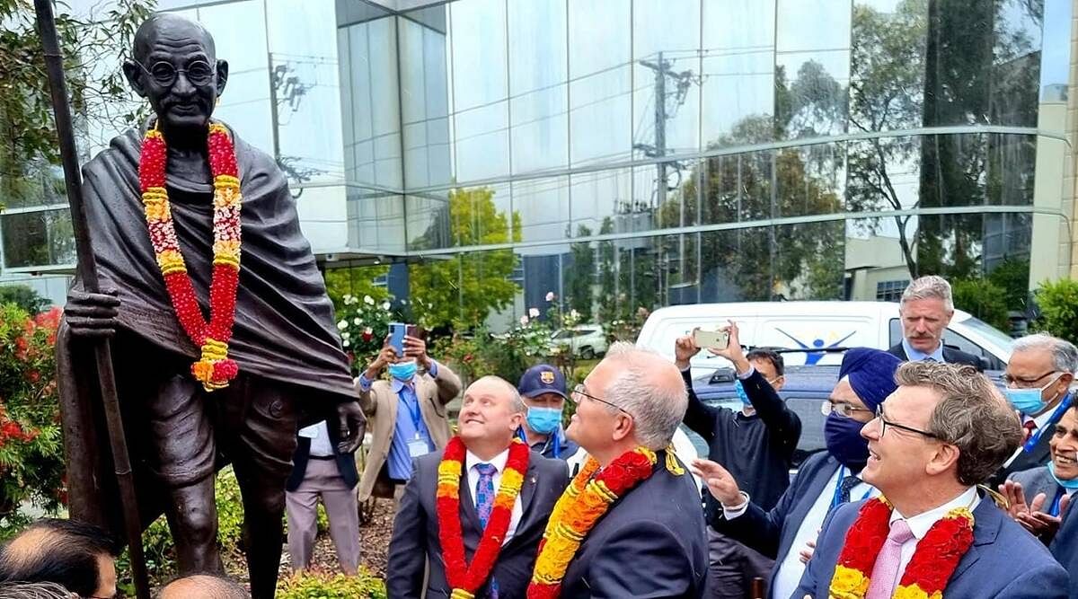<div class="paragraphs"><p>The statue of Mahatma Gandhi in Melbourne that was vandalised.&nbsp;</p></div>