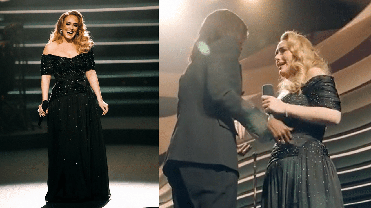 <div class="paragraphs"><p>Adele reunites with her English teacher from school during 'An Audience With Adele'.</p></div>