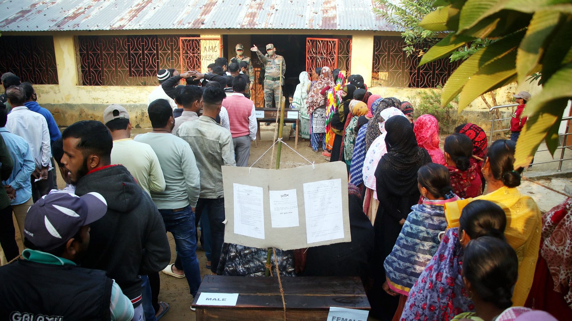 <div class="paragraphs"><p>People  at a polling station during the Tripura Municipal Corporation elections, in Agartala on Thursday, 25 November.  </p></div>