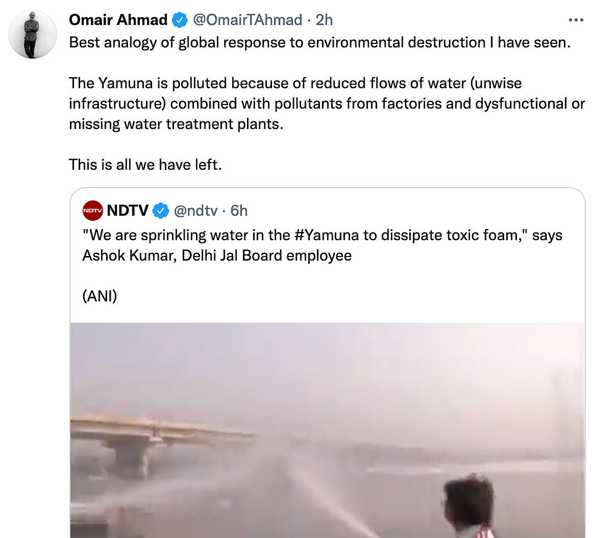 'RIP Science': Govt Sprays Water in Yamuna to Curb Toxic Foam, Twitter Reacts