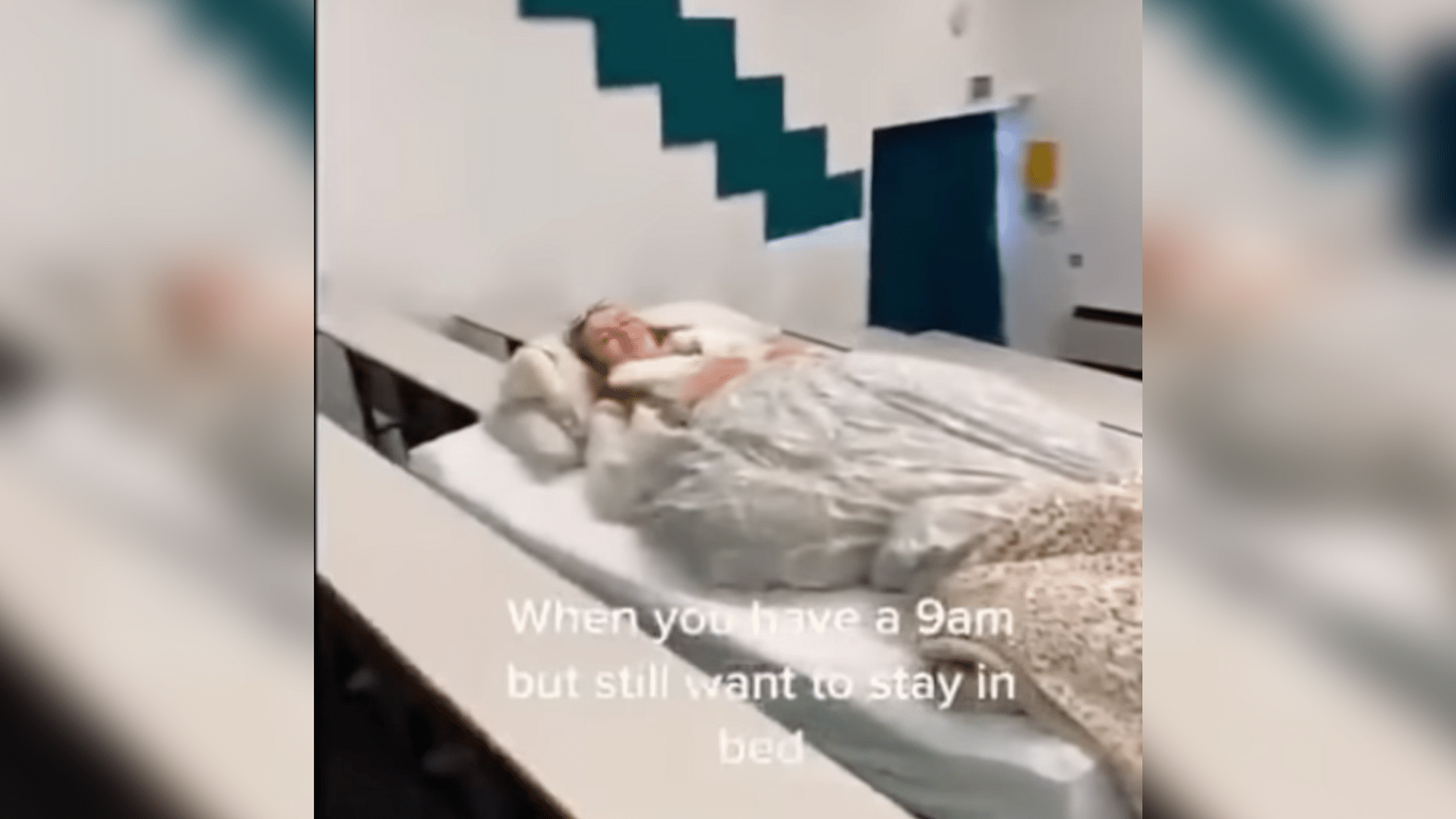 <div class="paragraphs"><p>Student shows up in class in mattress.</p></div>