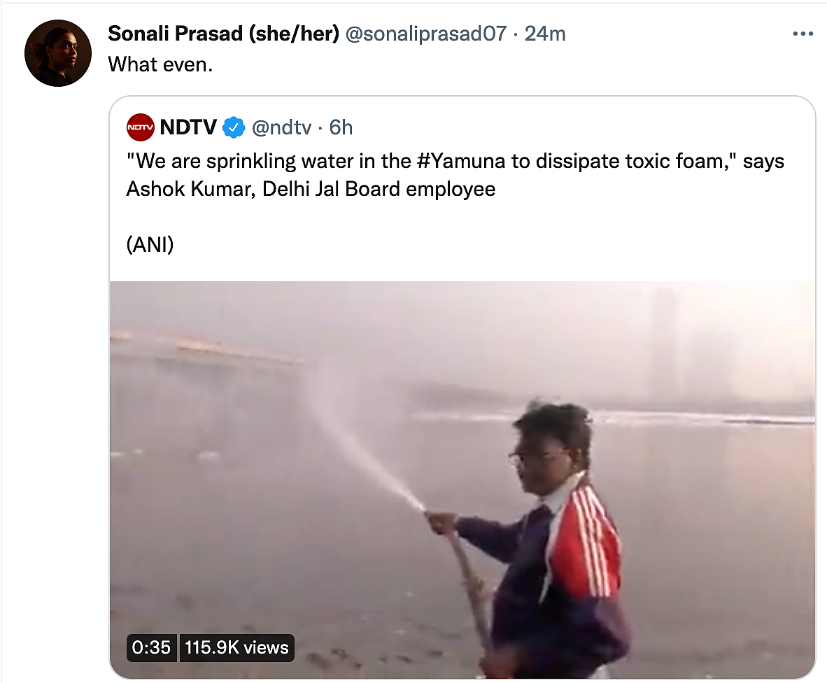 'RIP Science': Govt Sprays Water in Yamuna to Curb Toxic Foam, Twitter Reacts