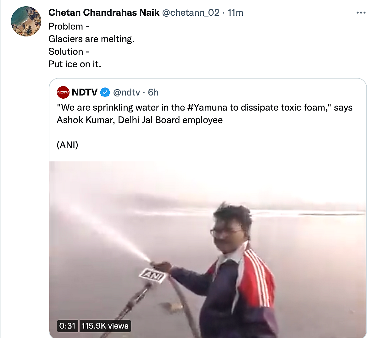 'RIP Science': Govt Sprays Water in Yamuna to Curb Toxic Foam, Twitter Reacts
