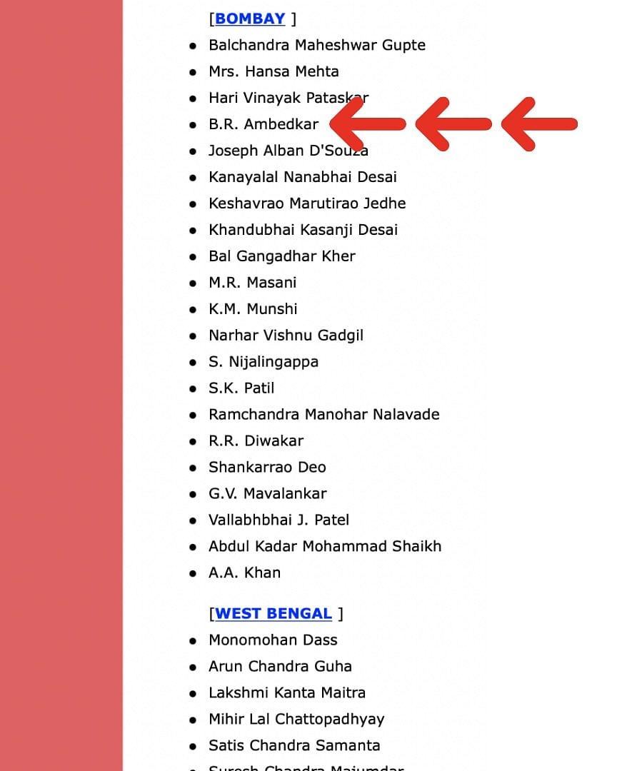 <div class="paragraphs"><p>Dr Ambedkar's name appears under the 'Bombay' list.</p></div>