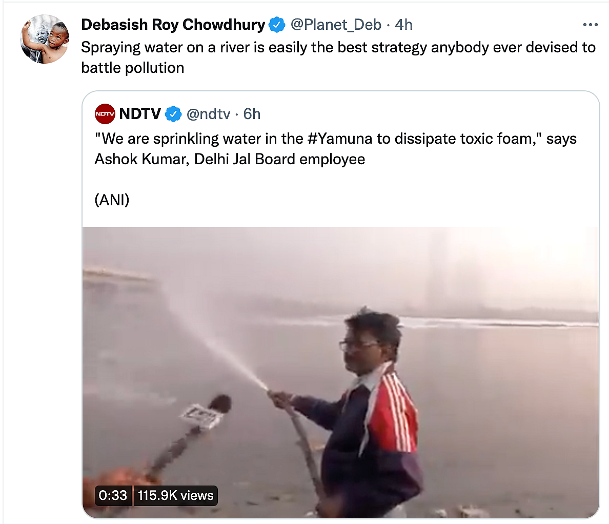 'RIP Science': Govt Sprays Water in Yamuna to Curb Toxic Foam, Twitter Reacts