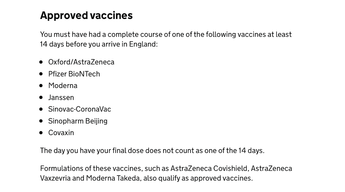 All seven COVID-19 vaccines that have received emergency approval from the WHO are now recognised by the UK.