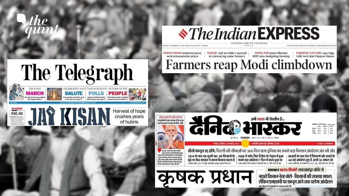 'Jai Kisan': What Front Page Headlines Said as Farm Laws Set To Be Repealed