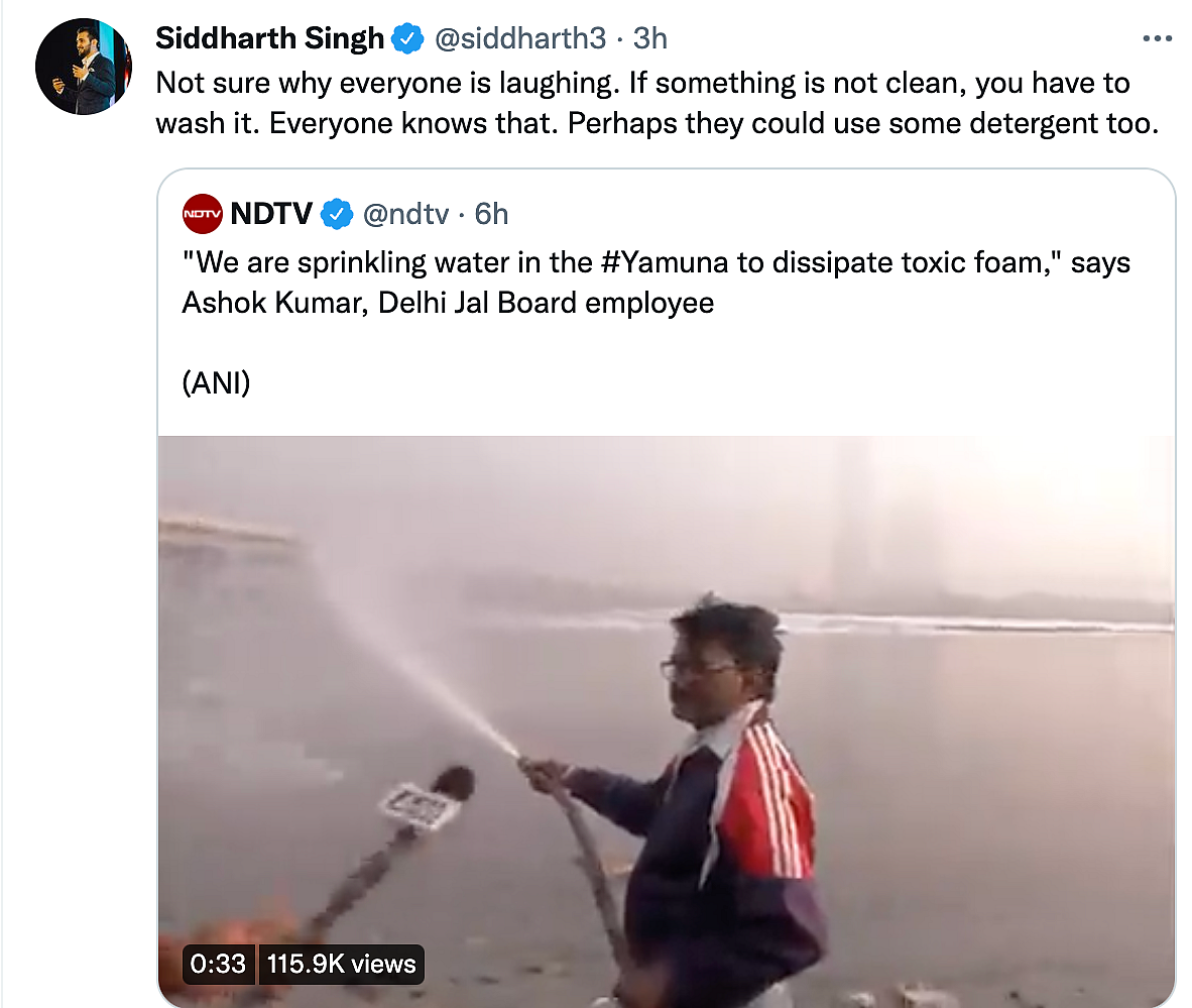 'RIP Science': Govt Sprays Water in Yamuna to Curb Toxic Foam, Twitter Reacts