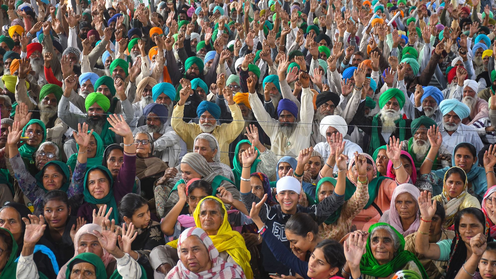 <div class="paragraphs"><p>Farmers gather at Tikri Border ahead of one year anniversary of farmers' agitation against central governments' three farm reform laws, in New Delhi, Thursday, 25 November 2021. Image used for representation.</p></div>