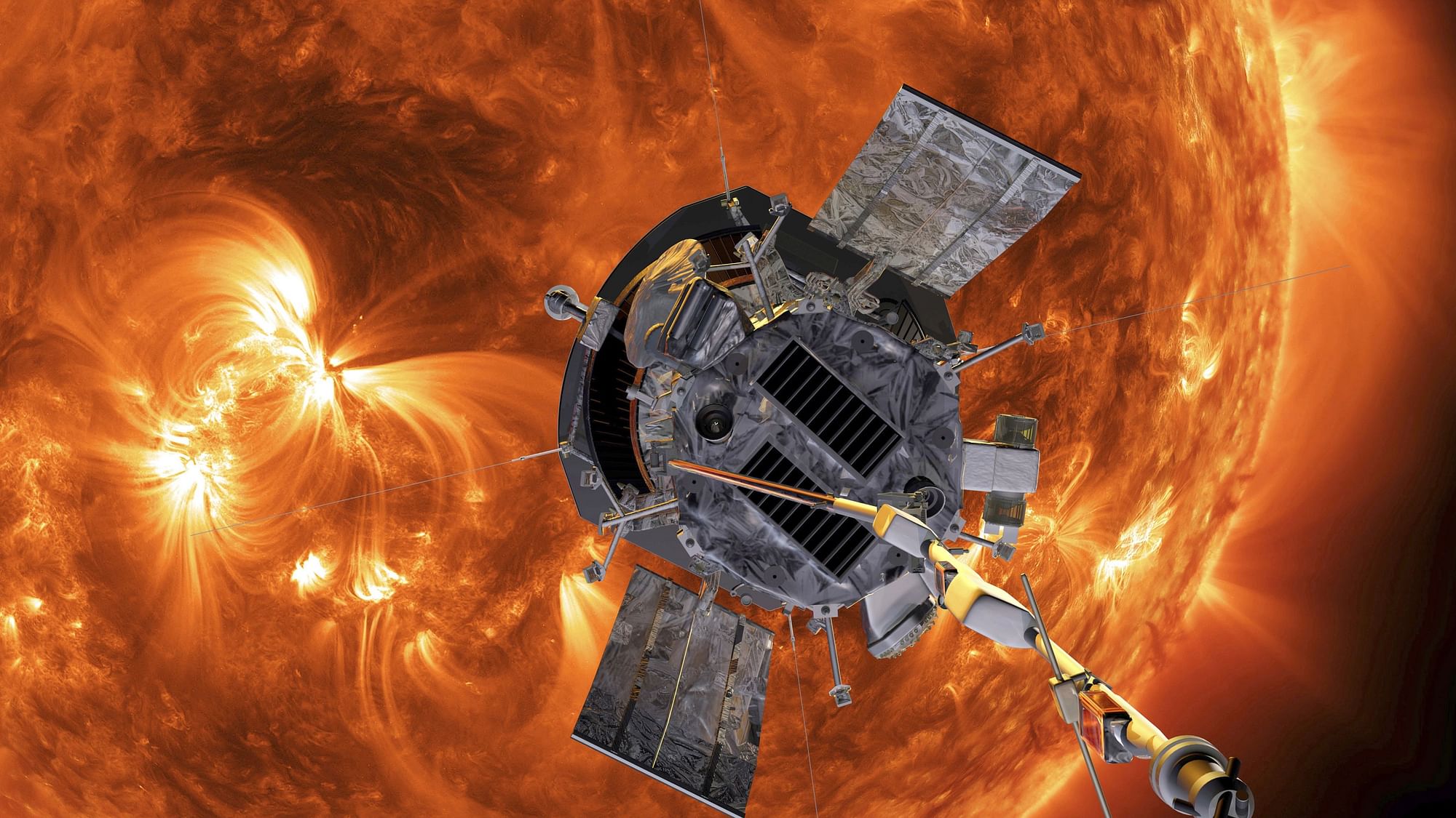 <div class="paragraphs"><p>This image made available by NASA shows an artist's rendering of the Parker Solar Probe approaching the Sun. </p></div>