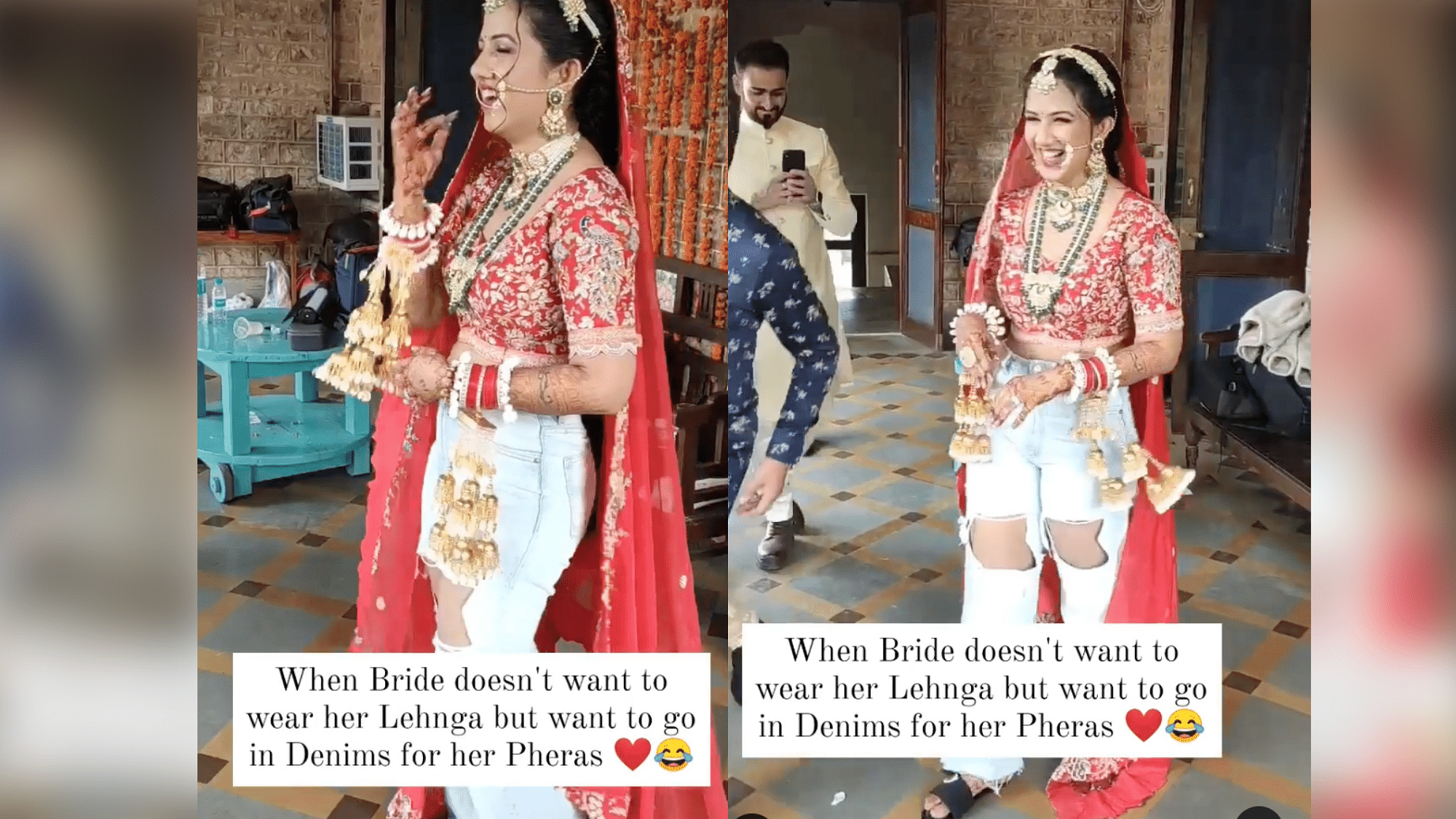 <div class="paragraphs"><p>Desi bride wears ripped jeans instead of lehenga for wedding.</p></div>