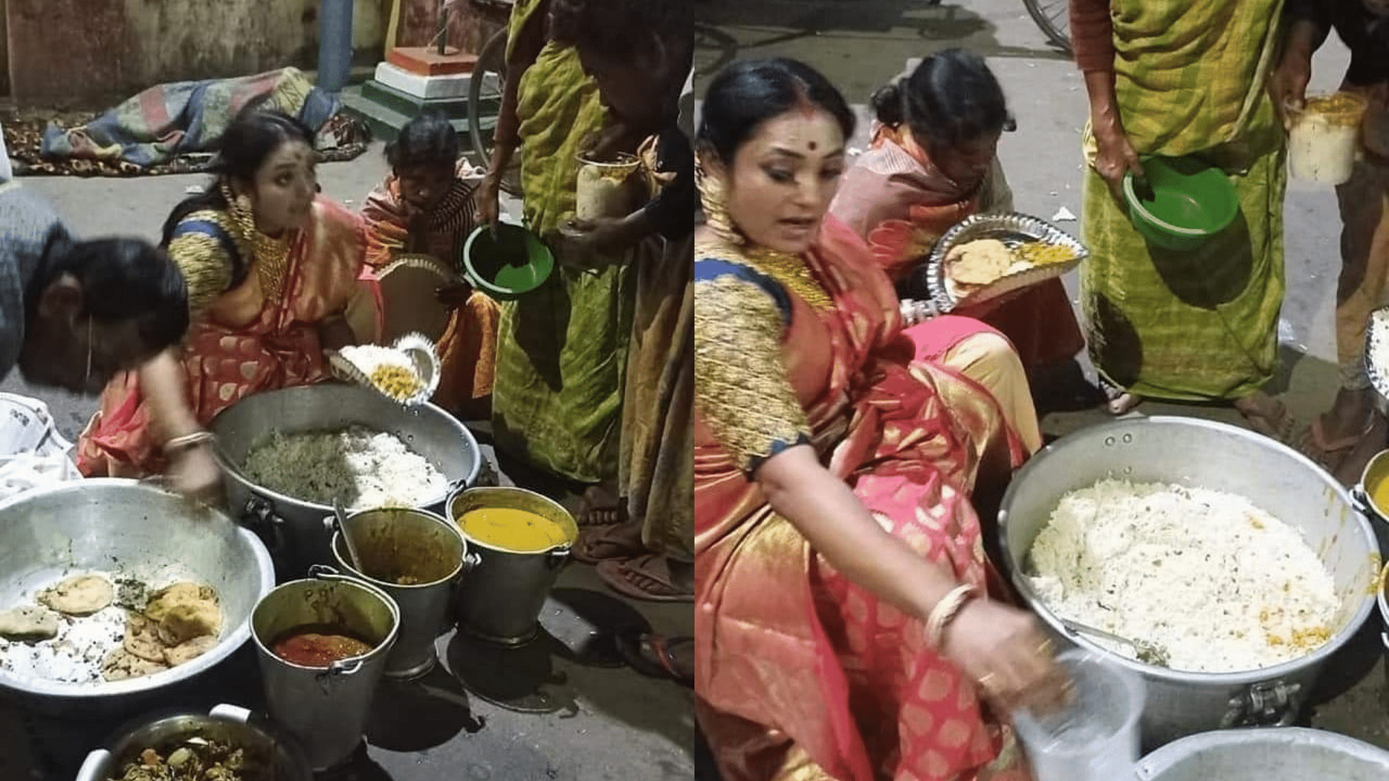 <div class="paragraphs"><p>Papiya Kar distributing food among the poor.</p></div>