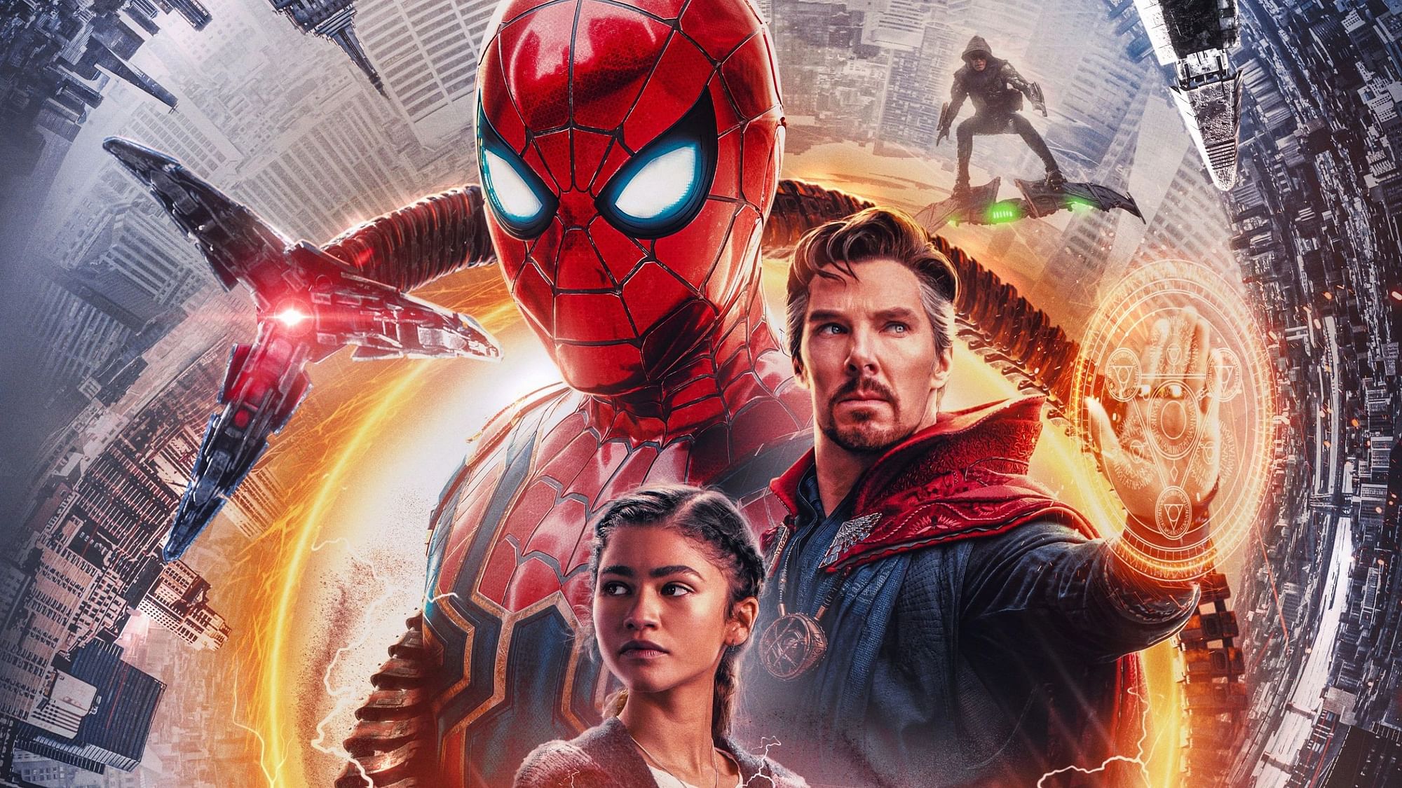 <div class="paragraphs"><p>Tom Holland as Spider-Man, Zendaya, and Benedict Cumberbatch in the poster of&nbsp;<em>Spider-Man: No Way Home.</em></p></div>