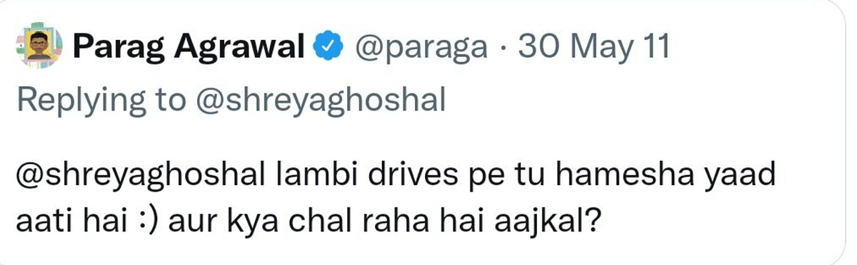 Shreya Ghoshal had earlier congratulated Twitter's new CEO Parag Agrawal on his appointment.