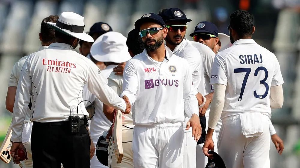 <div class="paragraphs"><p>Team India defeated New Zealand in the Mumbai Test on Monday.</p></div>