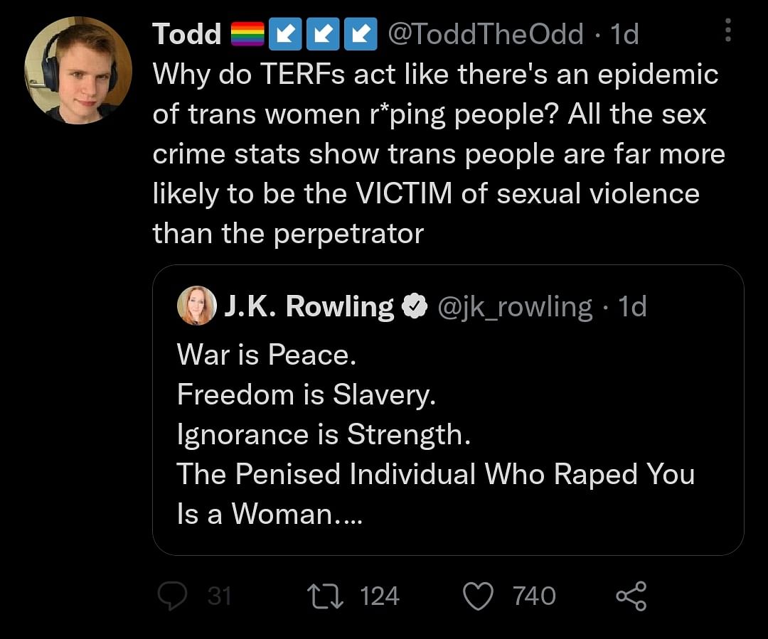 'Trans women aren't a danger to society,' a user wrote in response to JK Rowling's tweet.