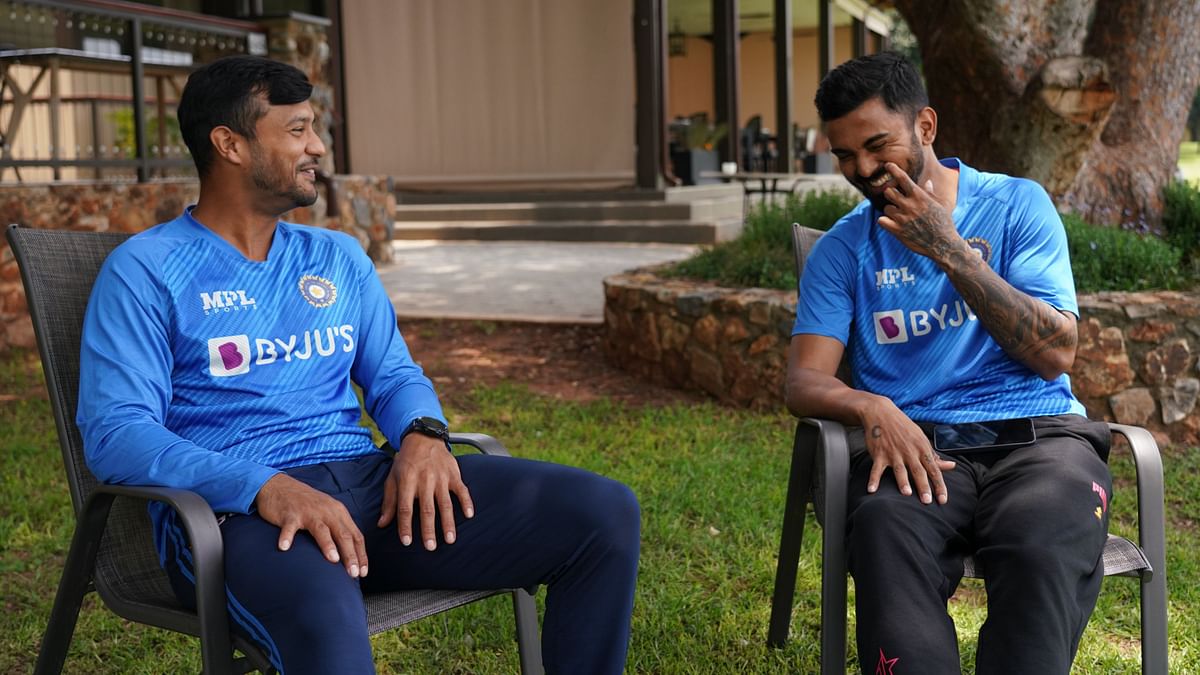 <div class="paragraphs"><p>KL Rahul and Mayank Agarwal share a light moment.</p></div>