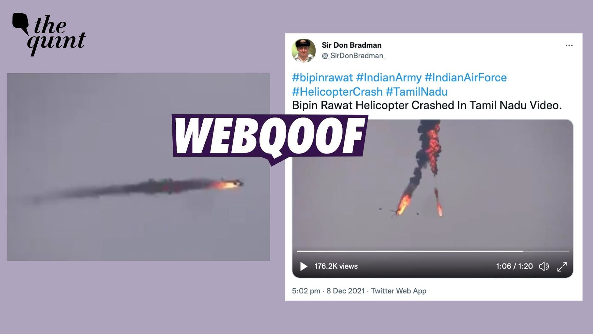 <div class="paragraphs"><p>An old video from 2020 is being used to falsely claim that it shows the helicopter crash that killed CDS General Bipin Rawat, his wife and 11 others.</p></div>