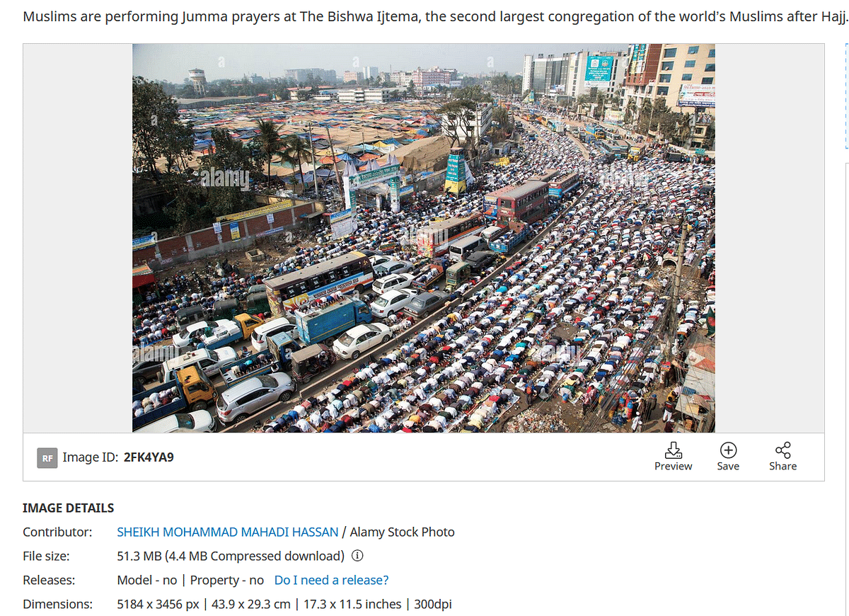 The photograph showed people offering namaz at the Biswa Ijtema 2020 in Dhaka, Bangladesh.