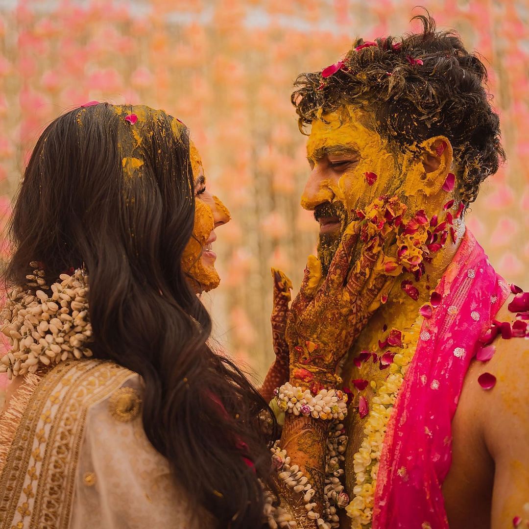 Photos from Katrina Kaif and Vicky Kaushal's haldi ceremony in Rajasthan.