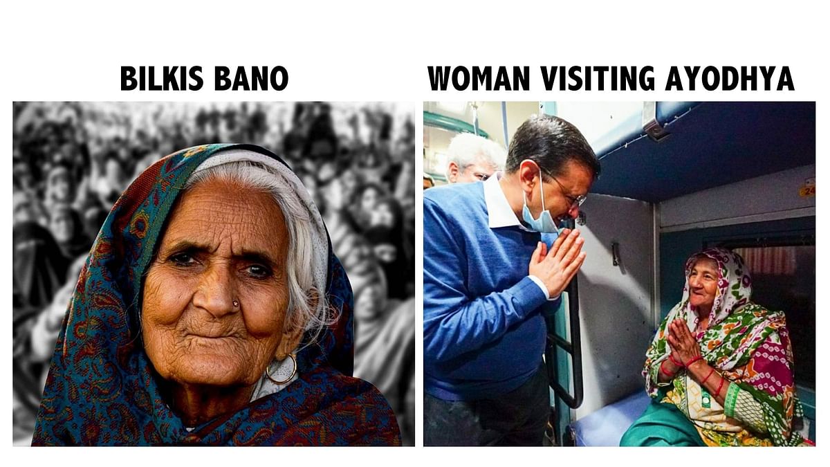 The first photo shows a woman on her way to Ayodhya, while the second photo shows a farmer from Punjab. 