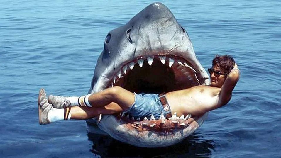 <div class="paragraphs"><p>Steven Spielberg inside the mouth of the mechanical shark 'Bruce' used in&nbsp;<em>Jaws.&nbsp;</em></p></div>