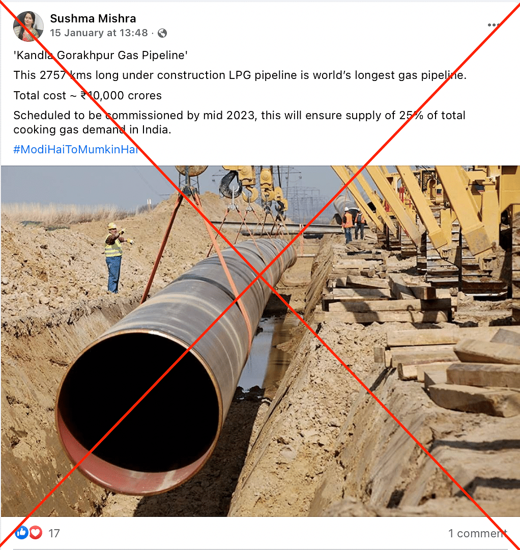 The photo shows the construction of the OPAL pipeline in Germany, and not the Kandla-Gorakhpur pipeline as claimed.