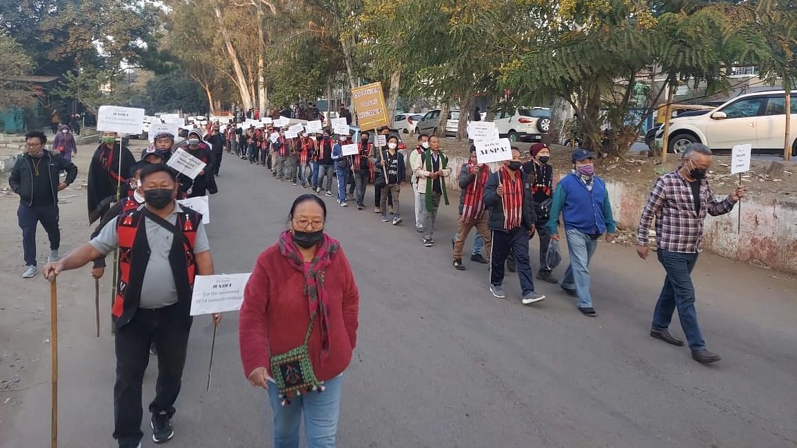 <div class="paragraphs"><p>A two-day march against AFSPA from Dimapur to Kohima in Nagaland, covering a distance of 75 km started on Monday.</p></div>