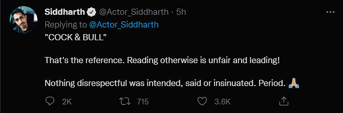 Previously, the NCW reacted to Siddharth's tweet on Saina Nehwal.