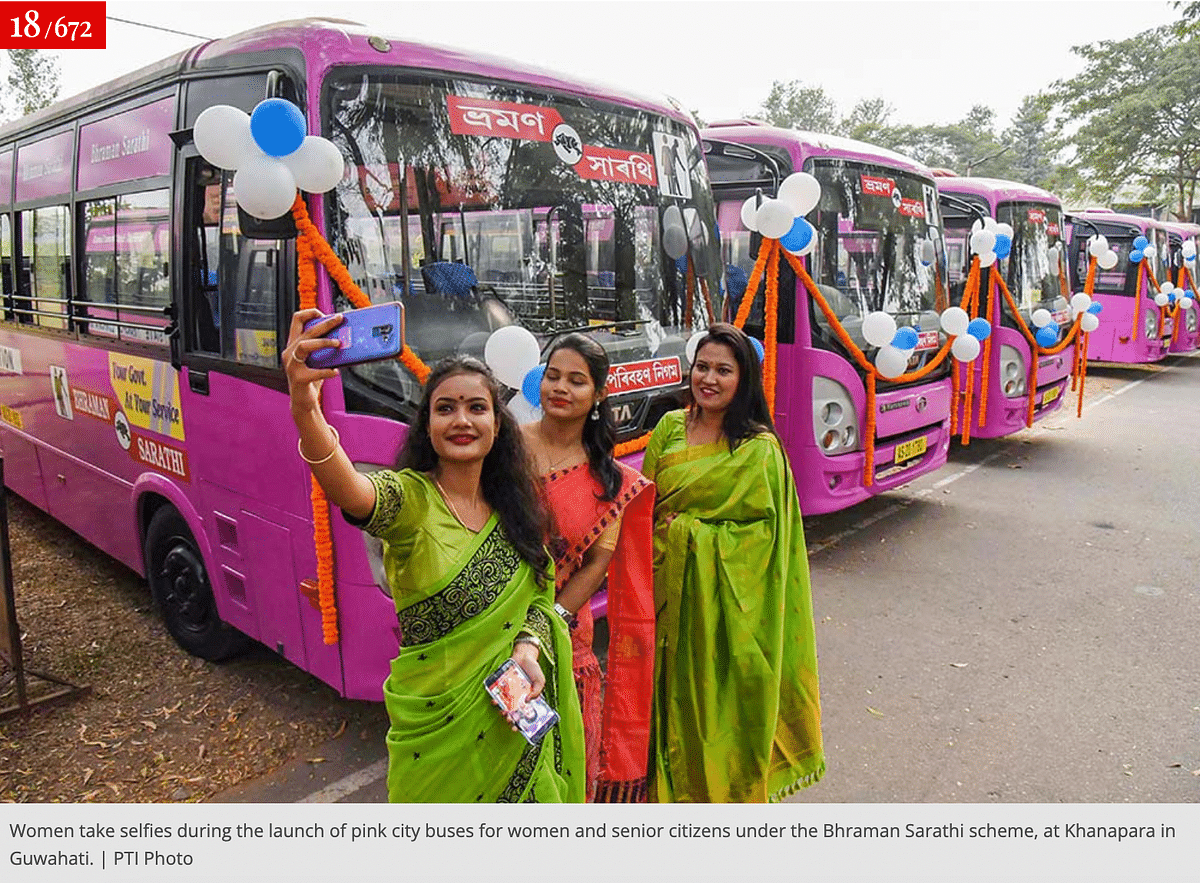The photo is from the launch event of a free bus service by the BJP-led Assam government.