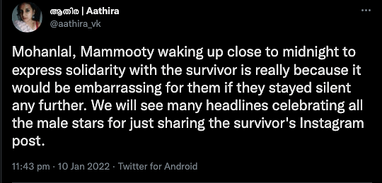 Mammootty and Mohanlal have showed their support for the survivor in female actor assault case in Kerala.
