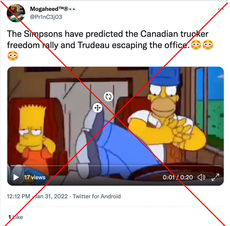 The video that is being shared is edited and doesn't show 'The Simpsons' predicting the truckers' rally in Canada.
