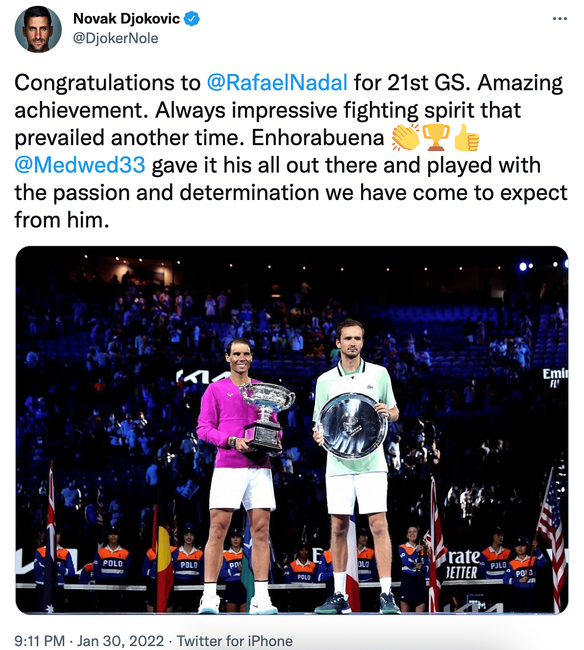 Rafael Nadal has become the first male player to win 21 Grand Slam titles.