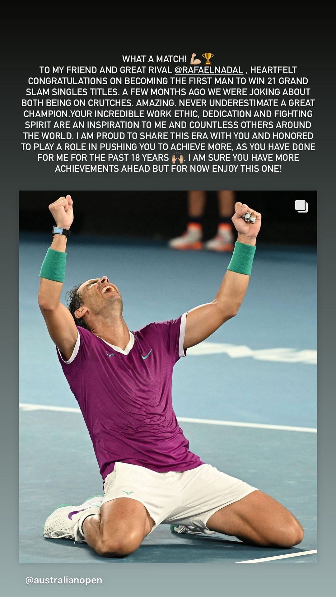 Rafael Nadal has become the first male tennis player to win 21 Grand Slam titles.