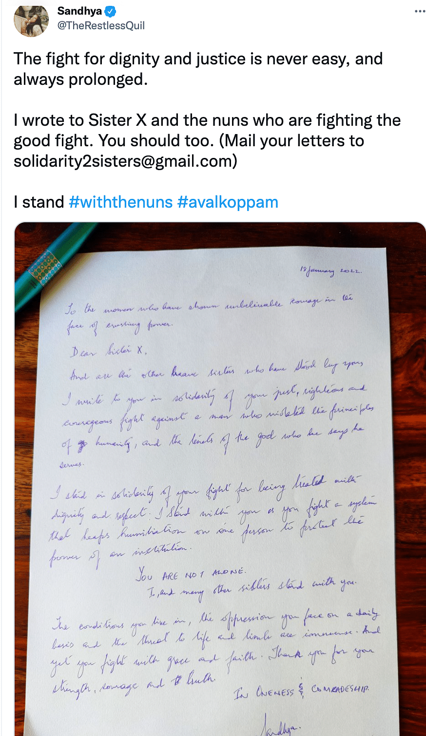 People have taken to social media to share handwritten letters addressed to the survivor in the Bishop Franco case.